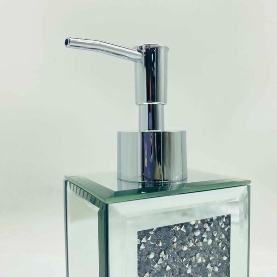 Distributeur de savon avec pierres de cristal, miroir, argent | bol