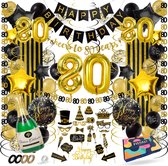 Fissaly 80 Jaar Verjaardag Decoratie Versiering - Ballonnen – Jubileum Man & Vrouw - Zwart en Goud