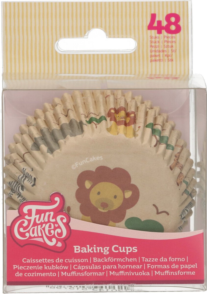 FunCakes Baking Cups Papier - Safari Animals - 48 Stuks - Cupcake en Muffin Vormpjes