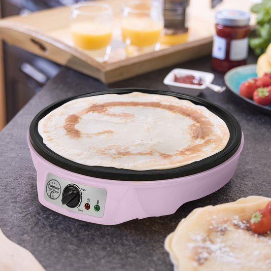 Bestron Pannenkoekenmaker - ASW602P - 1000W - Crêpemaker - 30cm - Roze - Incl houten stapel en verdeler - 5 jaar garantie — afbeelding 4
