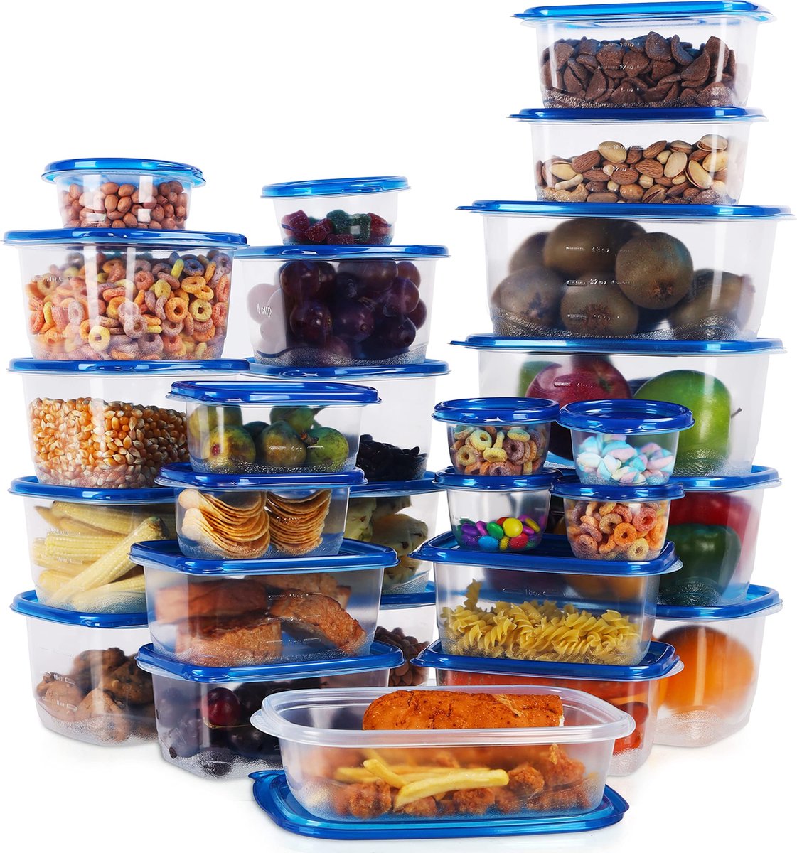 Freshly Contained 51 Stuks Plastic Voedsel Containers - BPA-vrije Herbruikbare Opslag Dozen Set met Deksels - Luchtdichte Containers voor Keuken, Kelder, Mealprep en Lunches - Magnetron/Diepvries