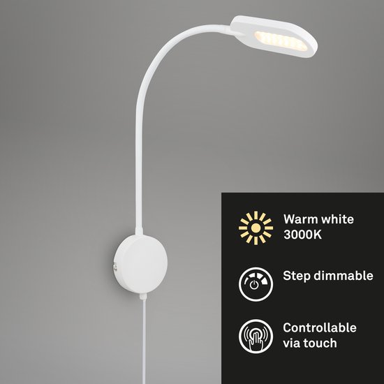 BRILONER - Wandlamp - 2177016 - Draaibaar - Warm wit 3000K - Touch functie - Stapsgewijs dimmen via aanraking - 6W - 650 lm - 52 x 44,5 x 10 cm - Wit