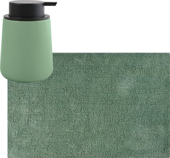 MSV badkamer droogloop mat/tapijt - 40 x 60 cm - met zelfde kleur zeeppompje 300 ml - groen