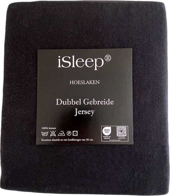 Donkergrijs iSleep Jersey hoeslaken met label.