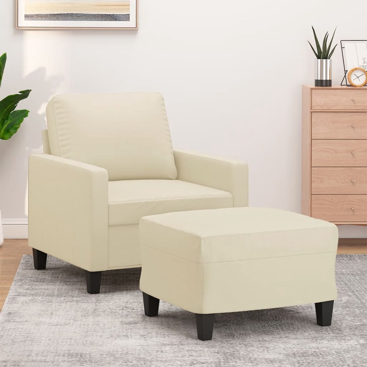 vidaXL Fauteuil - met - voetenbank - 60 - cm - kunstleer - crèmekleurig