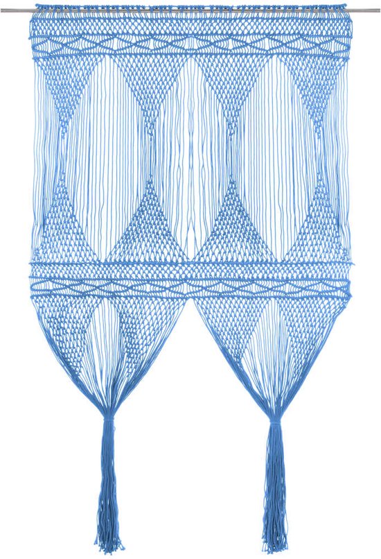vidaXL - Gordijn - macramé - 140x240 - cm - katoen - blauw