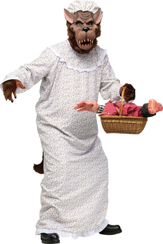 KIMU Costume Big Bad Wolf Costume Grand-mère Robe Petit Chaperon Rouge - Costume d'Halloween avec masque - Costume de loup loup-garou