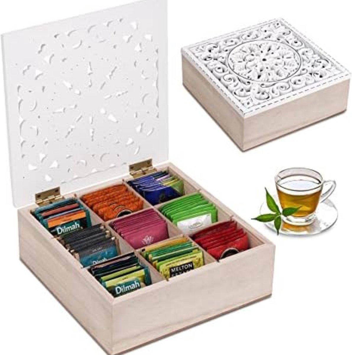 Idesign Boîte Rangement Thé, Boîte À Thé Empilable Avec 4 Compartiments, Couvercle Et Fonction