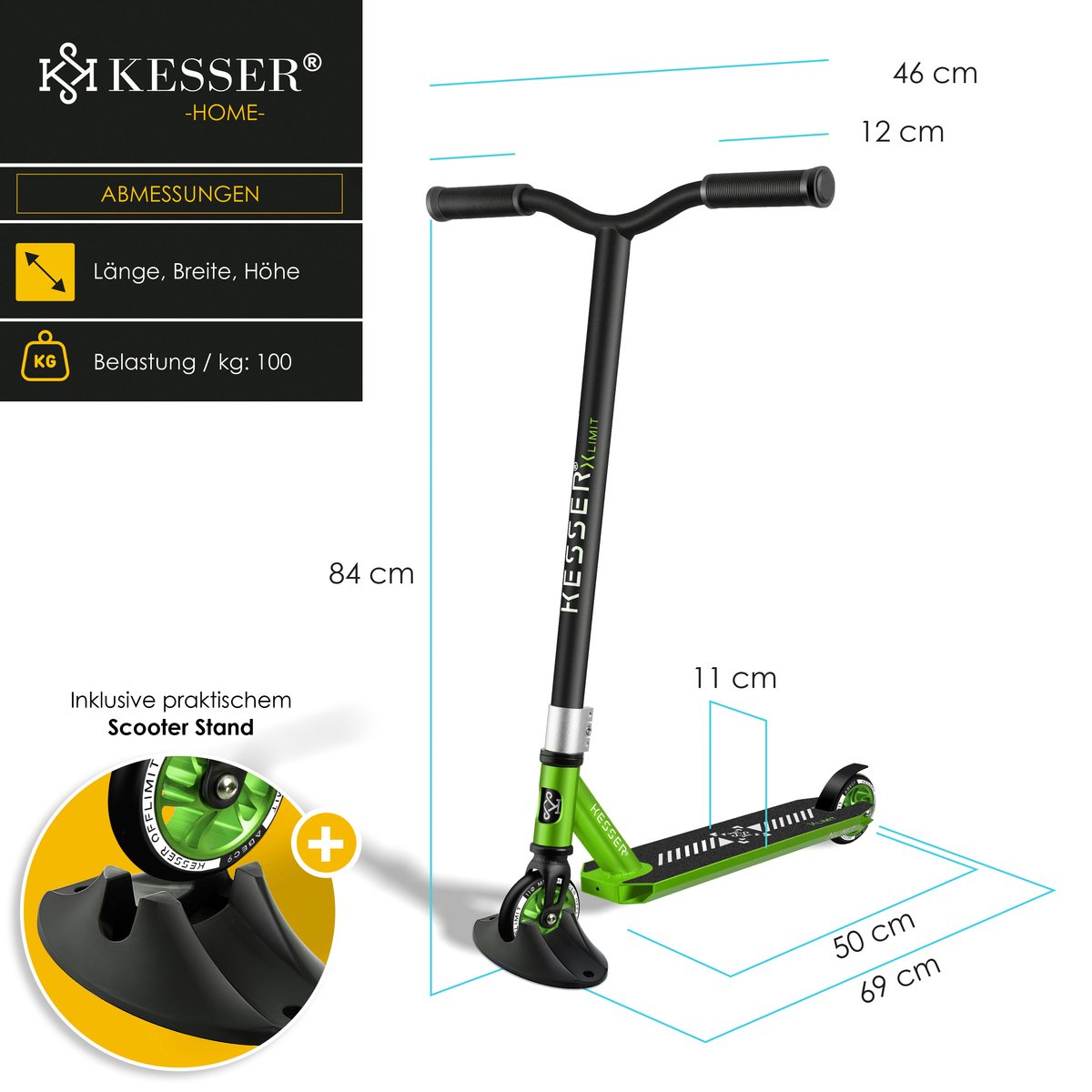 KESSER® GT-Limit Stuntstep, 360° besturing, met ABEC 9 kogellagers, PU