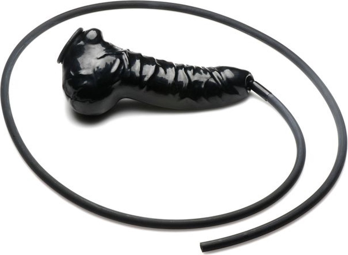 Goedkoopste Guzzler Realistische Latex Penis Sleeve Met Slang - Zwart