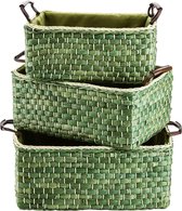 Set of 3 Woven Storage Baskets, Corn Straw Organizer Bin with Handle, Handwoven Basket Set for Organizing Bedroom, Living Room, Laundry Room, Kitchen or Office, Green