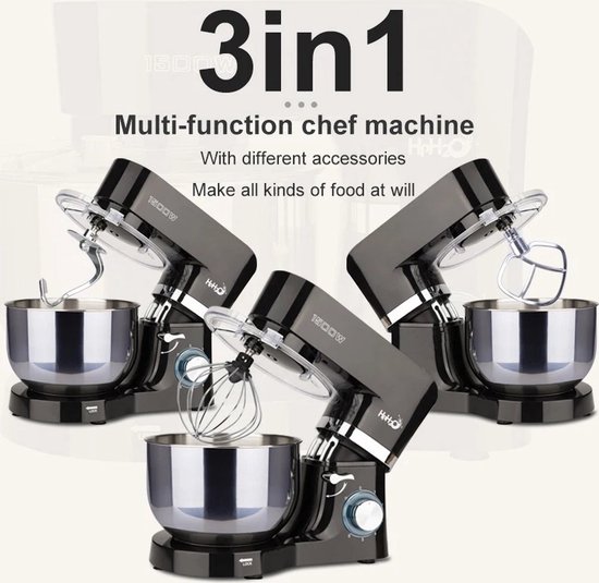 Mixer Met Mengkom - Deegmachine - Deegmixer - Kneedmachine - Met Kom - 1500W - Zwart — afbeelding 3