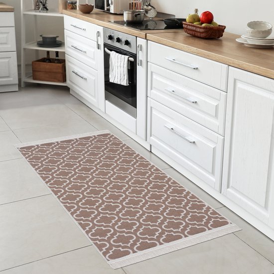 Boho Kelim Dubbelzijdig Wasbaar Vloerkleed Beige Creme- 120x170 CM