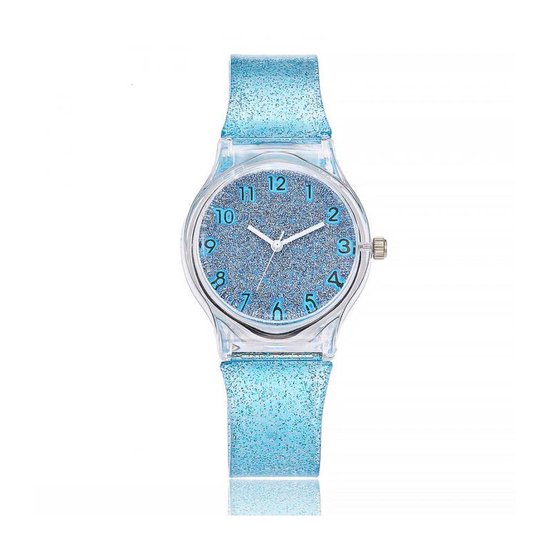Shiny Kinderhorloge Blauw | Glitter | Kunststof/Plastic | Ø 33 mm | Fashion Favorite