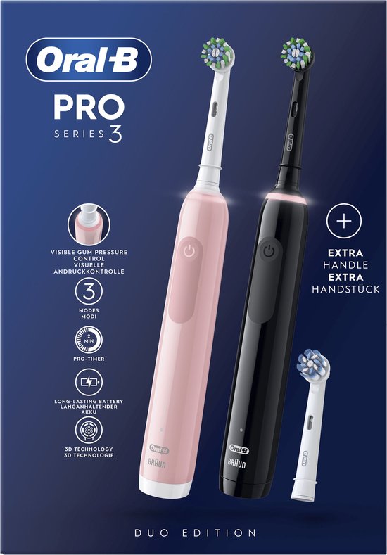 Oral B Pro 3 3900 Duo - Zwart en Roze Elektrische tandenborstel - met extra opzetborstel