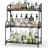 Keukenwerkbladorganizer - 3-laags opvouwbare badkamerorganizer en opbergruimte voor specerijen, make-up, zwart