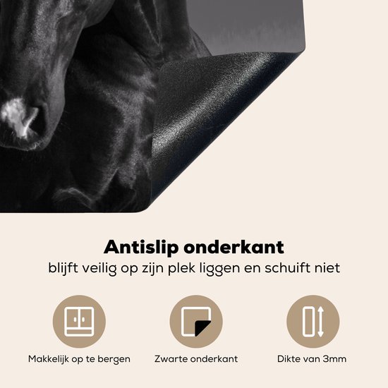 KitchenYeah® Inductie beschermer 81.2x52 cm - Paard - Dieren - Manen - Zwart - Kookplaataccessoires - Afdekplaat voor kookplaat - Inductiebeschermer - Inductiemat - Inductieplaat mat