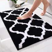 Antislip badmat, badkamertapijt, wasbaar, hoogpolig, badmat, pluizige microvezel, 40 x 60 cm, zwart