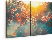 Artaza Canvas Schilderij Tweeluik Bloesemboom Tijdens Zonsondergang - Bloem - 160x120 - Groot - Foto Op Canvas - Canvas Print