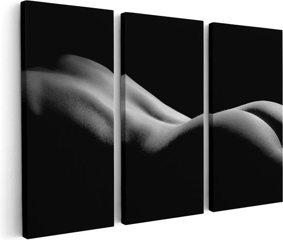 Artaza Canvas Schilderij Drieluik Blote Rug en Billen van een Vrouw - Erotiek - Zwart Wit - 60x40 - Klein - Foto Op Canvas - Canvas Print
