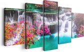 Artaza Canvas Schilderij Vijfluik Waterval In De Herfst Met Kleurrijke Bloemen - 200x100 - Groot - Foto Op Canvas - Canvas Print