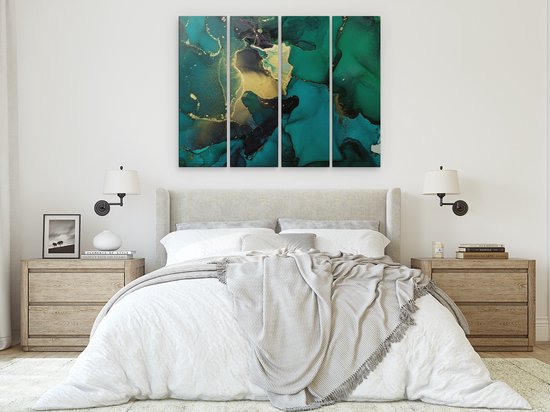 Artaza Peinture sur Toile Quadriptyque Art Abstrait - Vert avec Or - 160x120 - Groot - Photo sur Toile - Impression sur Toile