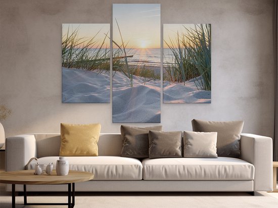 Artaza Peinture sur Toile Triptyque Dunes avec Plage et Mer - 150x120 - Groot - Photo sur Toile - Impression sur Toile