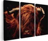 Artaza Peinture sur Toile Triptyque Tête de Vache Highlander Écossais - Couleur - 180x120 - Groot - Photo sur Toile - Impression sur Toile