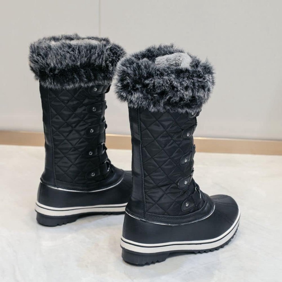 Mishansha Sneeuwlaarzen voor dames, warm gevoerd, antislip, winterlaarzen, maat 36-42, ivoor, 41 EU