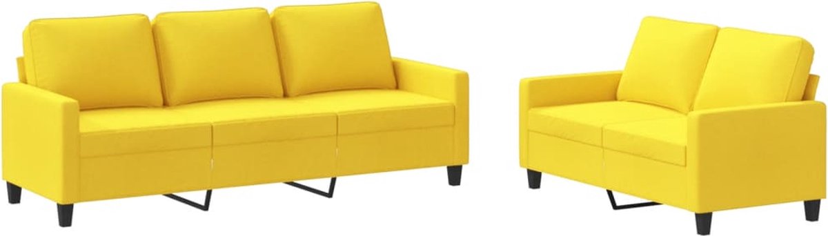 vidaXL - 2-delige - Loungeset - met - kussens - stof - lichtgeel
