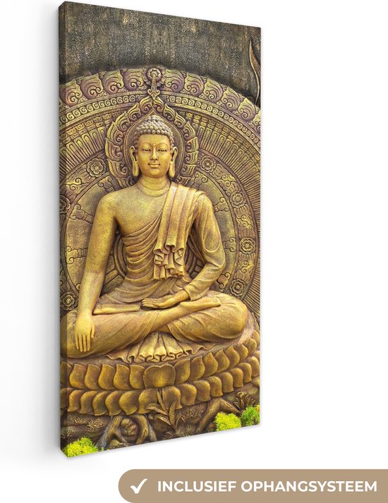 Canvas schilderij buddha - Boeddha - Zen - Brons - Schilderijen op canvas - Foto op canvas - Wanddecoratie - 40x80 cm