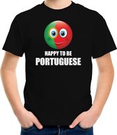 Portugal Happy to be Portuguese landen t-shirt met emoticon - zwart - kinderen -  Portugal landen shirt met Portugese vlag - EK / WK / Olympische spelen outfit / kleding 110/116