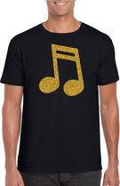 Gouden muziek noot  / muziek feest t-shirt / kleding - zwart - voor heren - muziek shirts / muziek liefhebber / outfit S