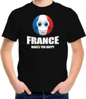 France makes you happy landen t-shirt Frankrijk zwart voor kinderen met Emoticon XS (110-116)