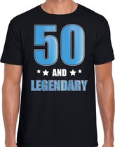 50 and legendary / Abraham verjaardag cadeau t-shirt / shirt - zwart met blauwe en witte letters - voor heren - 50ste verjaardag kado shirt / outfit / Abraham S