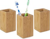 Relaxdays 3x tandenborstelhouder bamboe - tandpastahouder - natuurlijk design - hout