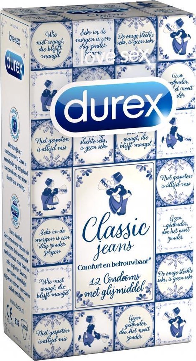 Durex Classic Jeans Hollandse stijl - Condooms met extra glijmiddel - 12  stuks | bol.com