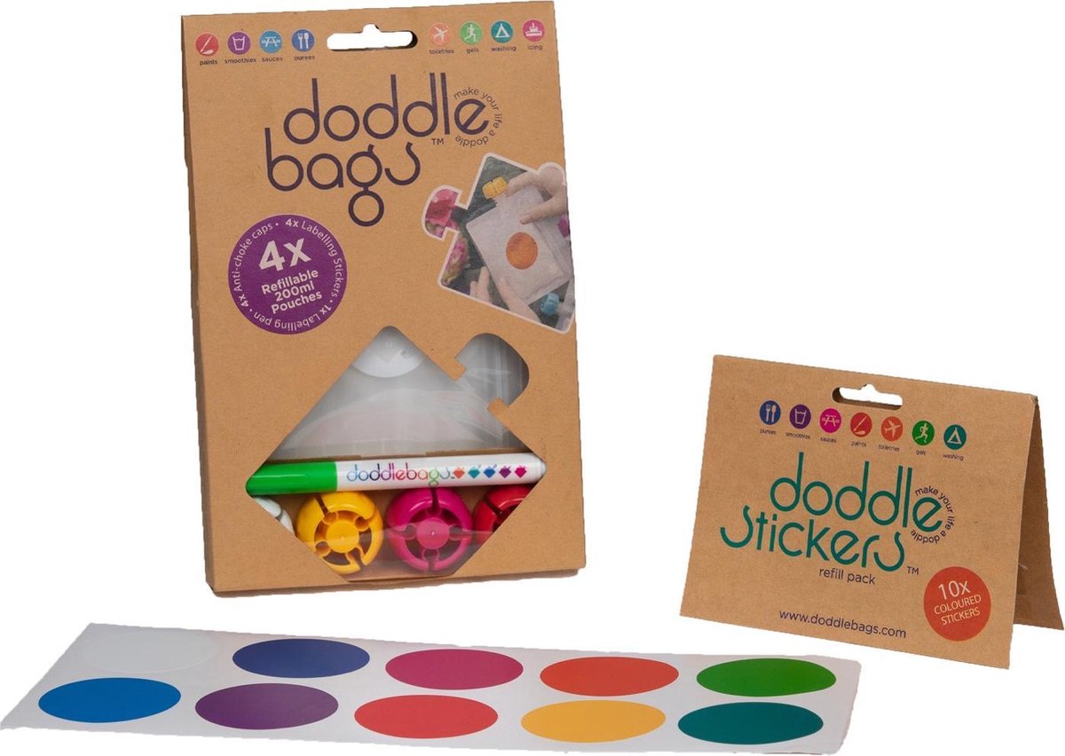 DoddleBags Box - DoddleBags knijpzakjes 200 ml + DoddleStickers