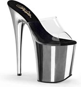 Pleaser Muiltjes -37 Shoes- FLAMINGO-801 Paaldans schoenen Zwart/Chroomkleurig