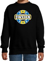 Have fear Sweden is here sweater met sterren embleem in de kleuren van de Zweedse vlag - zwart - kids - Zweden supporter / Zweeds elftal fan trui / EK / WK / kleding 98/104