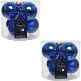 12x Kobalt blauwe glazen kerstballen 8 cm - glans en mat - Glans/glanzende - Kerstboomversiering kobalt blauw