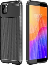 Carbon Fiber TPU Back Cover - Huawei Y5P Hoesje - Zwart