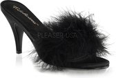 Amour-03 klassieke marabou slipper met hak zwart - (EU 47 = US 16) - Fabulicious