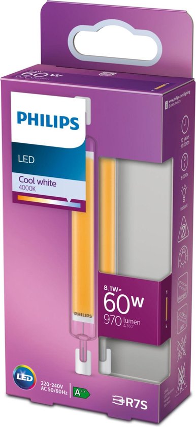 Philips 118mm Slim LED R7s - 8.1W (60W) - Koel Wit Licht - Niet Dimbaar