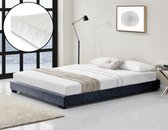 Cadre de lit moderne tissu avec matelas 140x200 gris foncé
