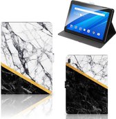 Cover Case Lenovo Tab E10 Hoes met Standaard Marble White Black