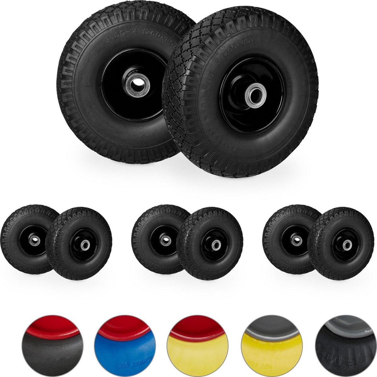 Relaxdays - Roue De Diable En Lot De 2 - 3.00-4 - Caoutchouc PU Sans Air - Jante Acier - Charge Max 100 Kg - Noir Et Bleu