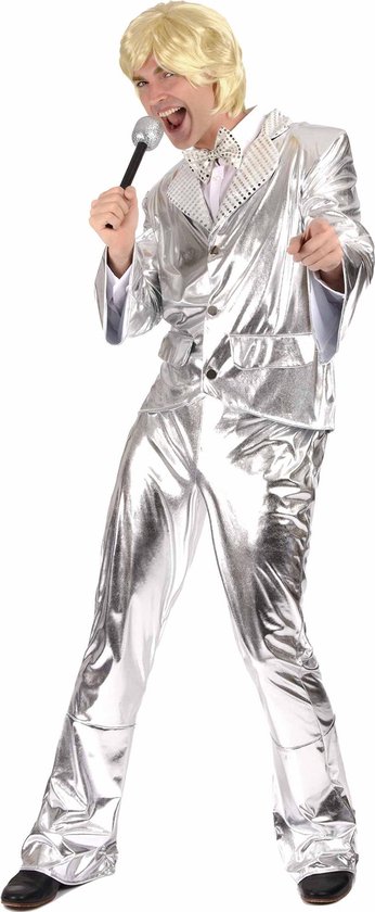 LUCIDA - Glanzend zilverkleurig disco kostuum voor mannen
