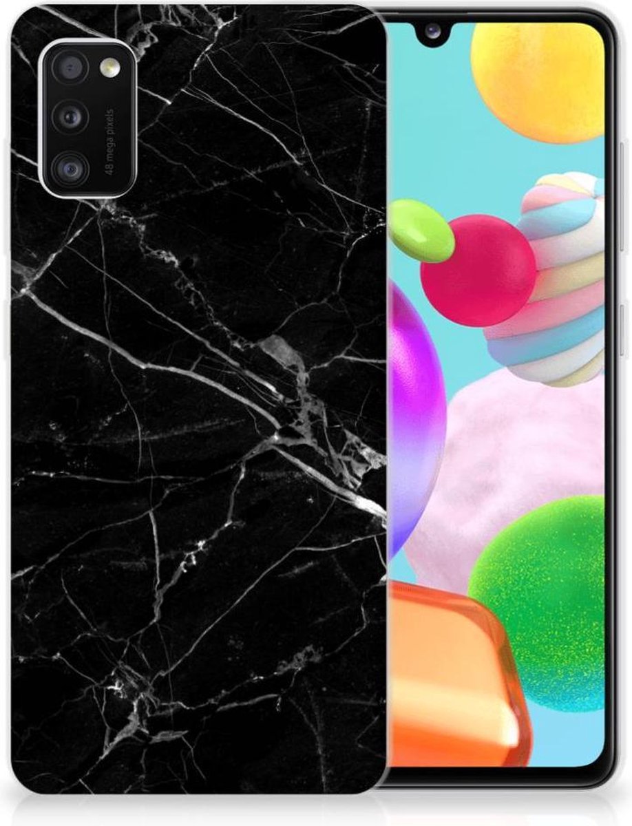 Samsung Galaxy A41 TPU Siliconen Hoesje Marmer Zwart - Origineel Cadeau Vader