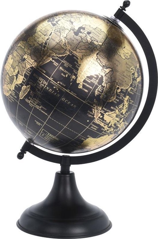 Decoratie wereldbol/globe zwart/goud op metalen voet/standaard 20 x 33 cm -  Wereldbal... | bol.com